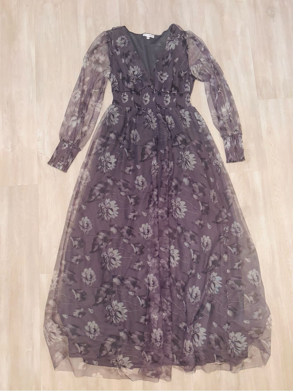 Baltic Born Slate Gray Floral Layla Tulle Maxi Dress - Picture 4 of 7